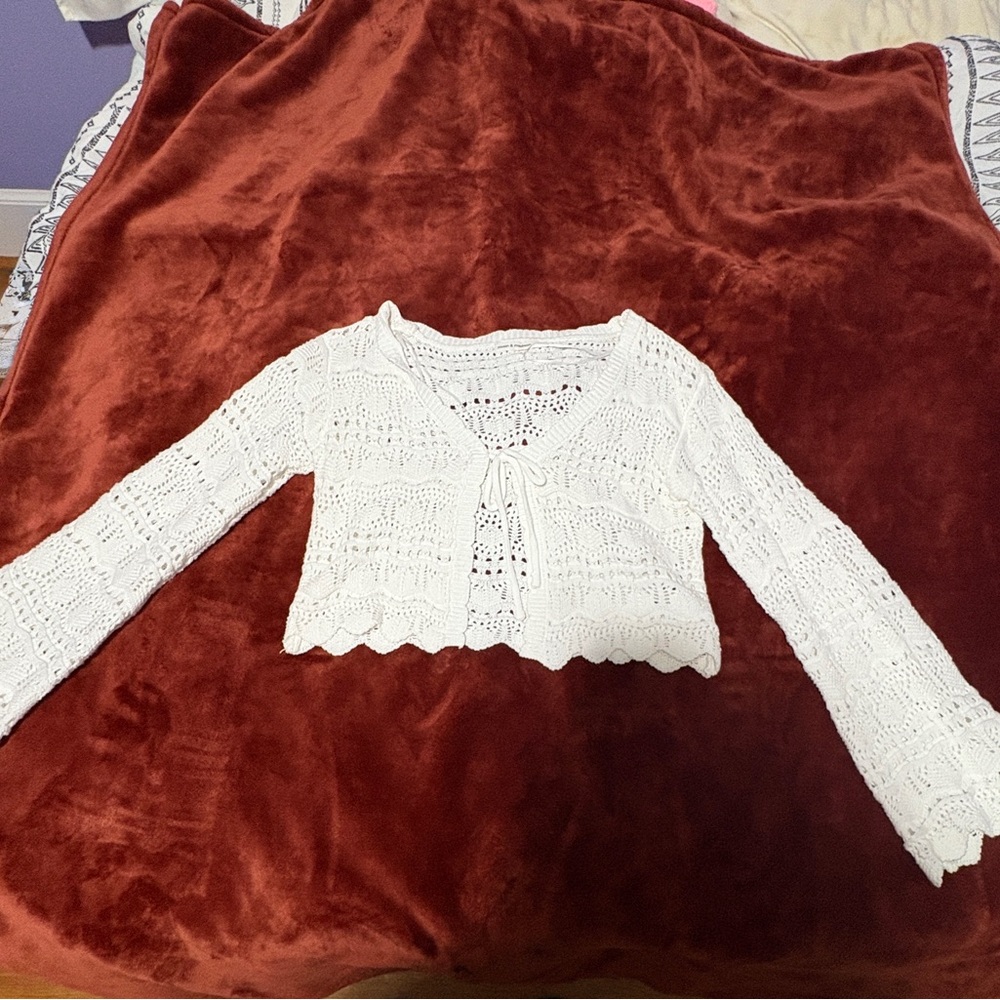 moon & madison White Crochet Cardigan